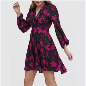 NWT 🏷️ Banana Republic Petite Black Pink Floral Balloon Sleeve Dress Size 10